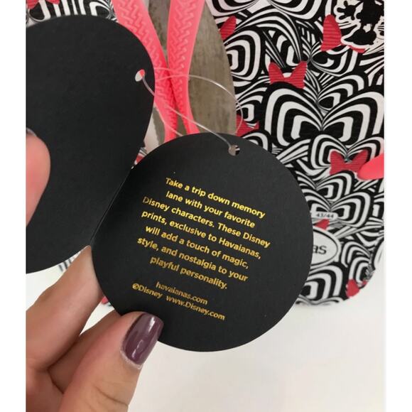 NWT Havaianas DISNEY Minnie Mouse Bow Black Flip Flops Rubber Sandals 11/12 - Picture 4 of 5
